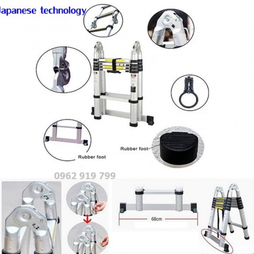 Thang nhôm rút gọn chữ A Ninda ND- 38AI (chữ A1.9 M)