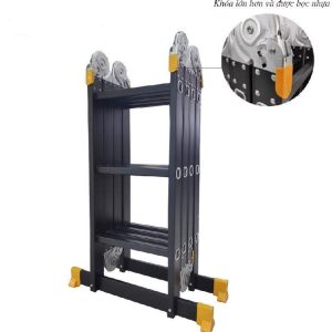 Thang nhôm NiNDA ND-403B gấp chữ M đen, cao 3m7