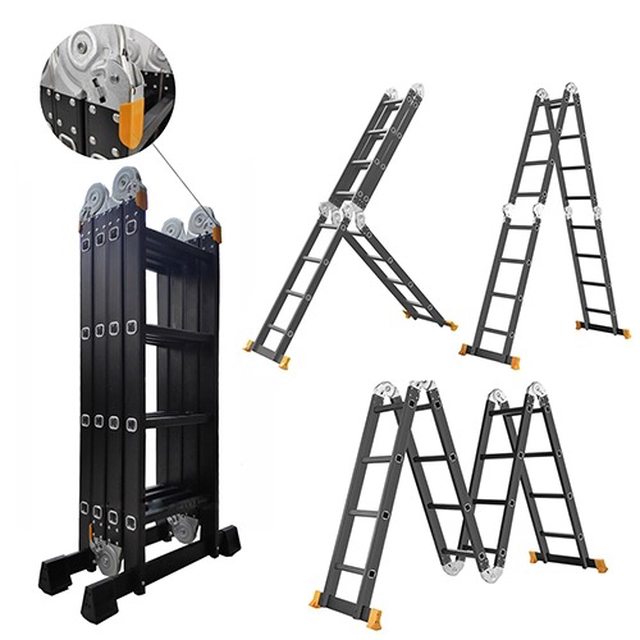 Thang nhôm NiNDA ND-403B gấp chữ M đen, cao 3m7