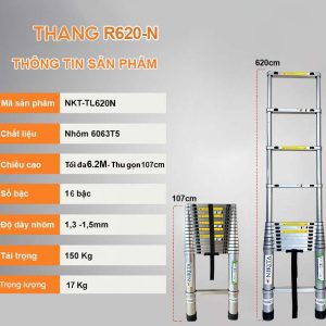 Thang rút thẳng NIKITA NKT-R62N (Đai nhôm) KT dài tối đa 6,2 m